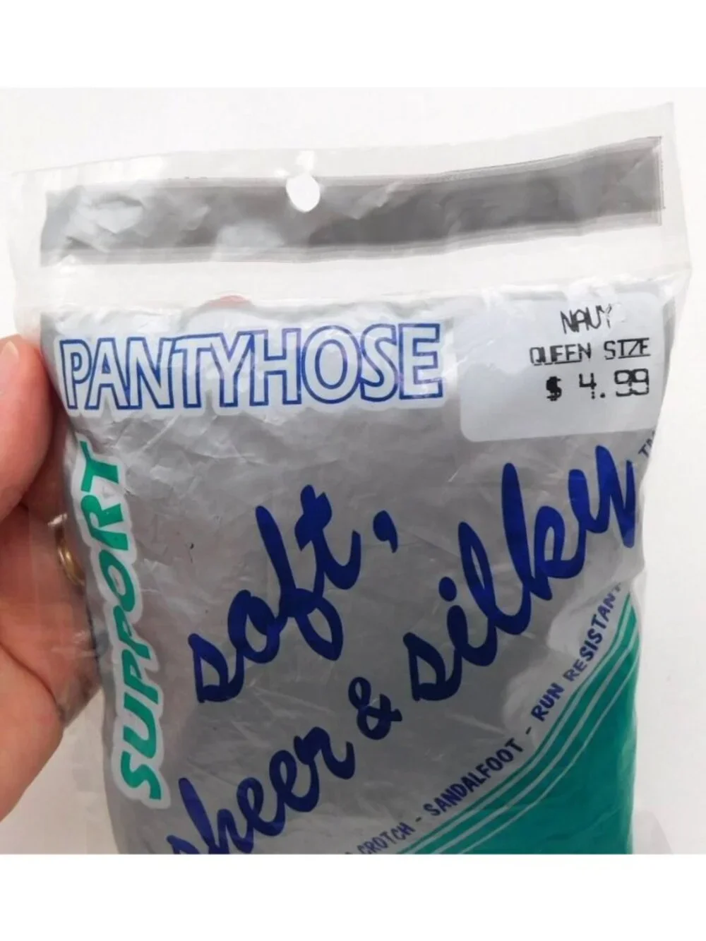 Vintage Soft Sheer & Silky Support Pantyhose Queen Sz Navy Hosiery NIP Made USA
